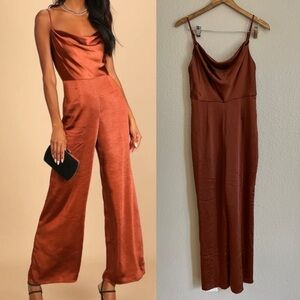 Perfect Night Brown Satin Cowl Neck Culotte Jumpsuit